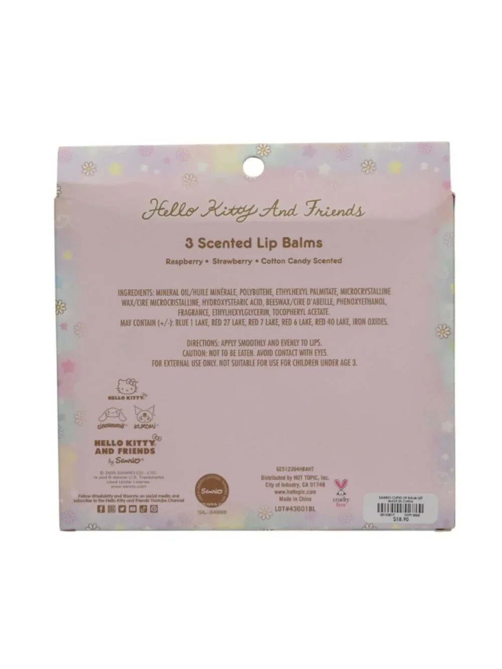 Hello Kitty Sanrio Scented Lip Balm Set 3 Pack Kawaii Berry Strawberry Candy